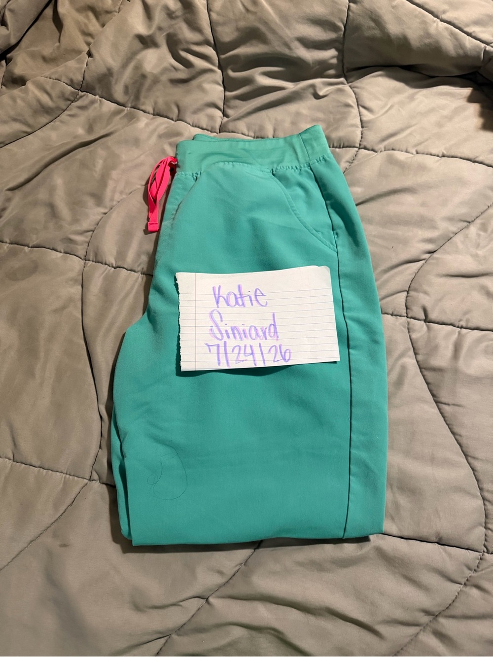 Large Figs Turquoise Pull-On Jogger Pants with Pink Drawstring